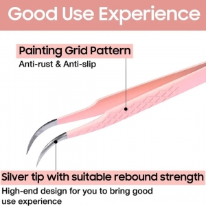 Pink Diamond Fiber Tip Curved Tweezers